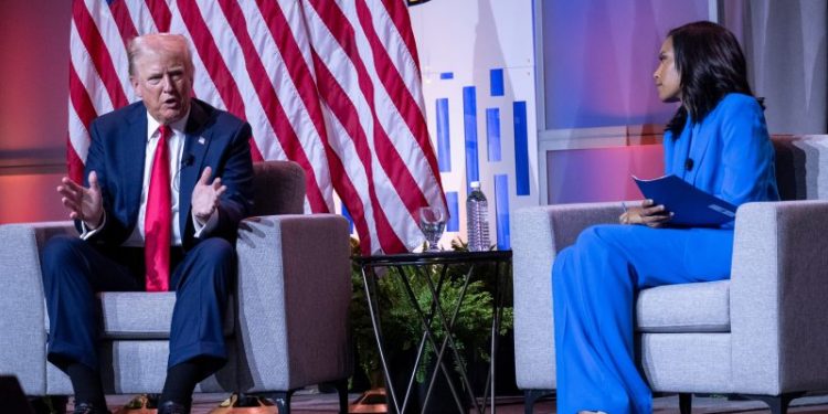 Trump issues many, many falsehoods at Black journalists’ convention